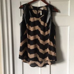 Blouse with faux leather straps